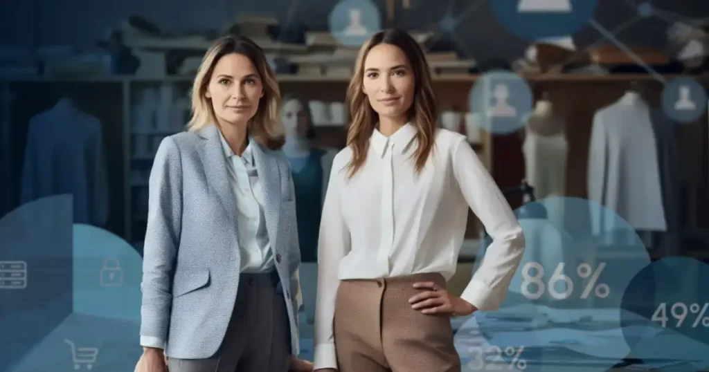 business women in front of data and retail store
