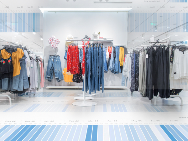 fashion store with data points layered behind